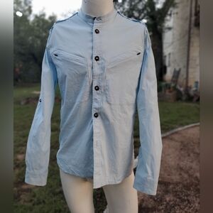 Vollebak Equator Light Blue Mandarin Collar Button-Up Vented Back Shirt L